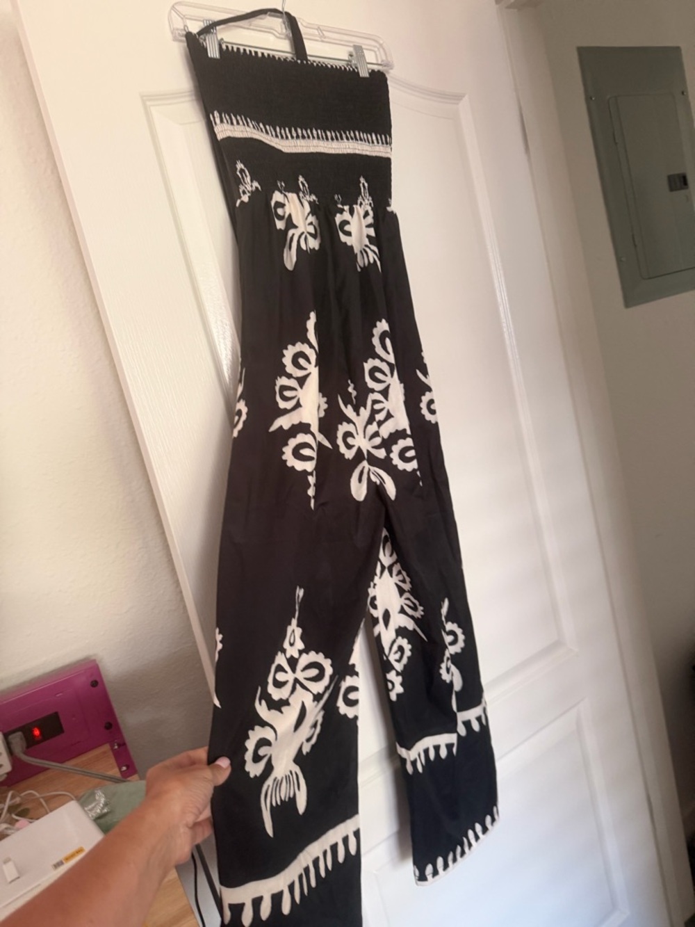 Black & White Strapless Smocked Jumpsuit